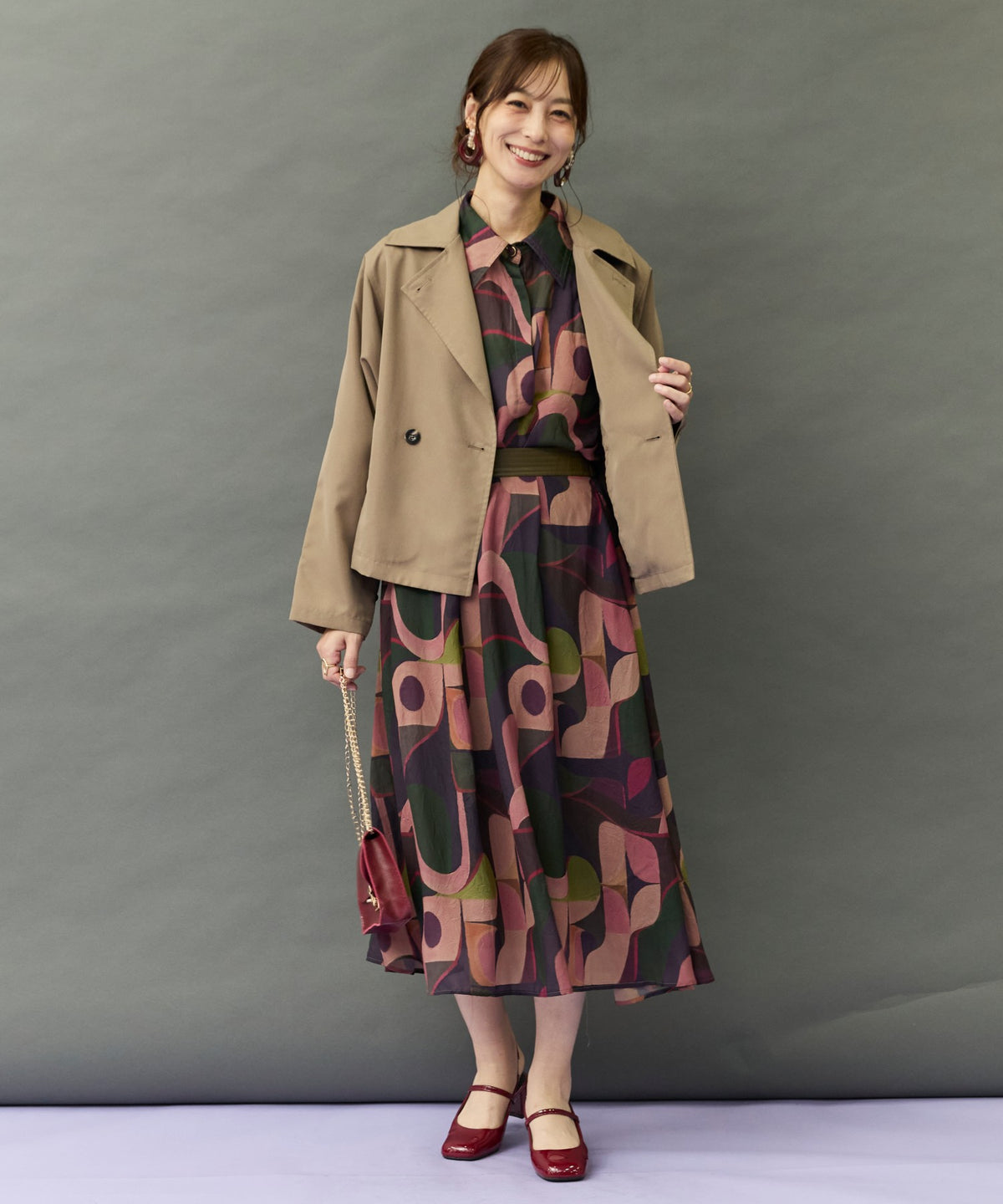 【SKATIE】ジオメトリックプリントウエストレザースカート