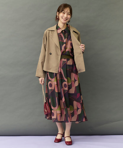 【SKATIE】ジオメトリックプリントウエストレザースカート