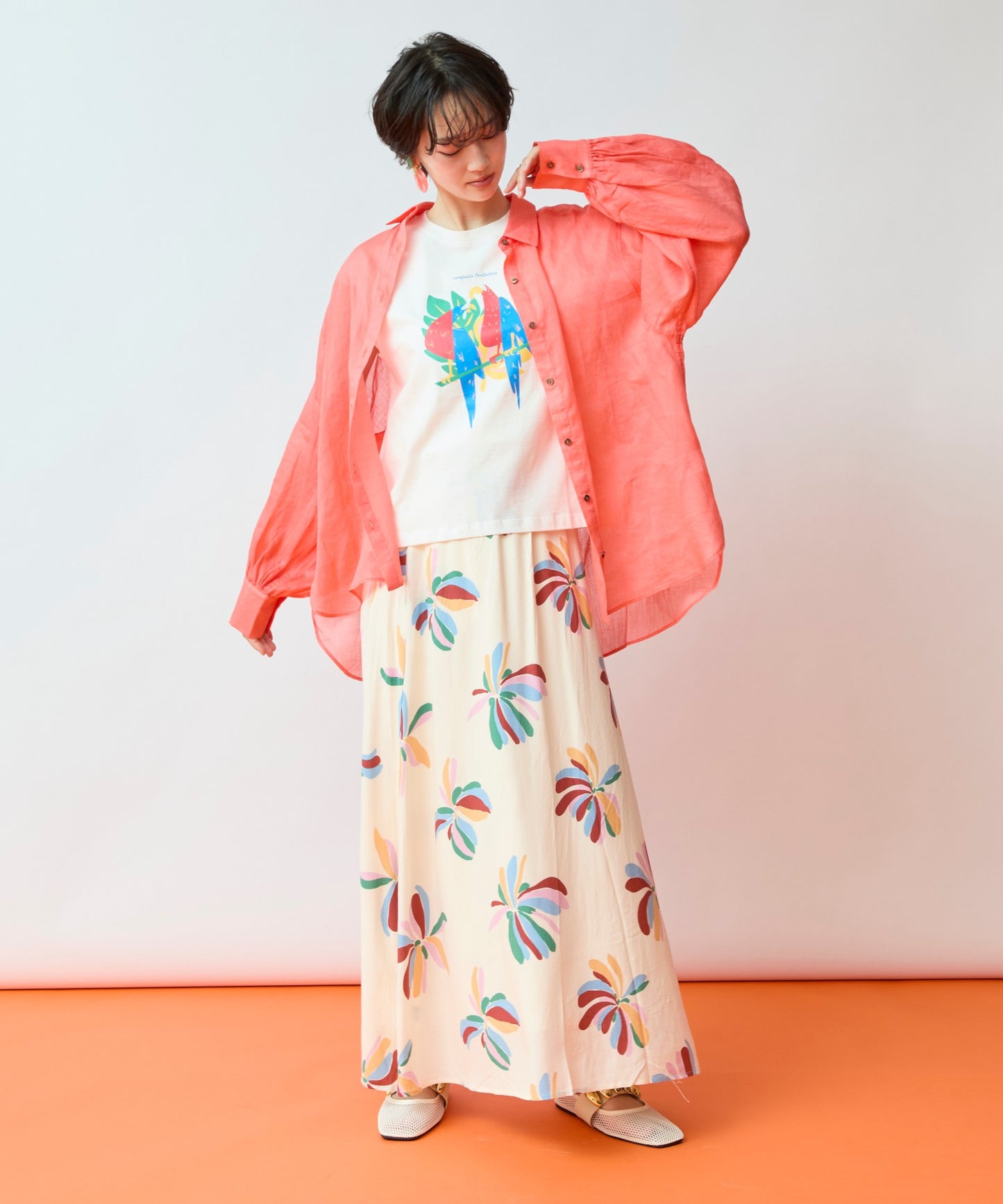 【COMPANIA FANTASTICA】バードプリントTシャツ