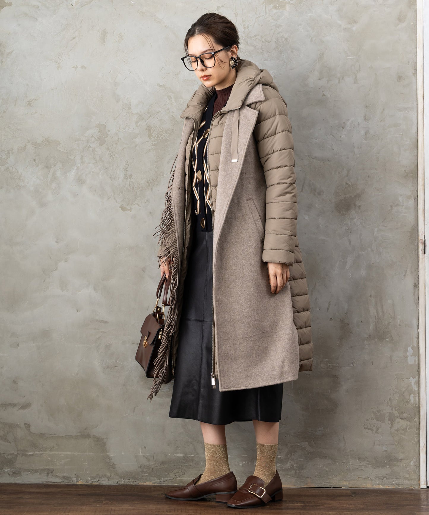 【BSB】フリンジデザイン異素材コンビコート