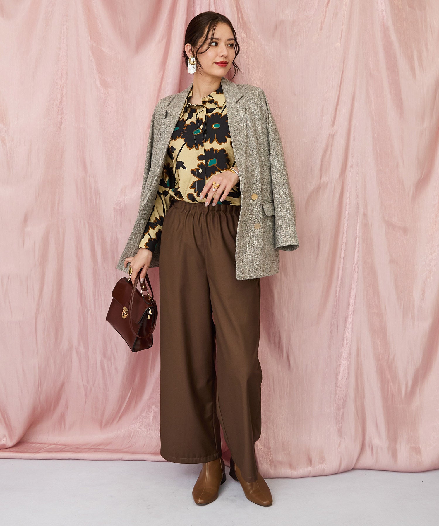 12-5890【FONT LAB】ウエストタックワイドパンツ