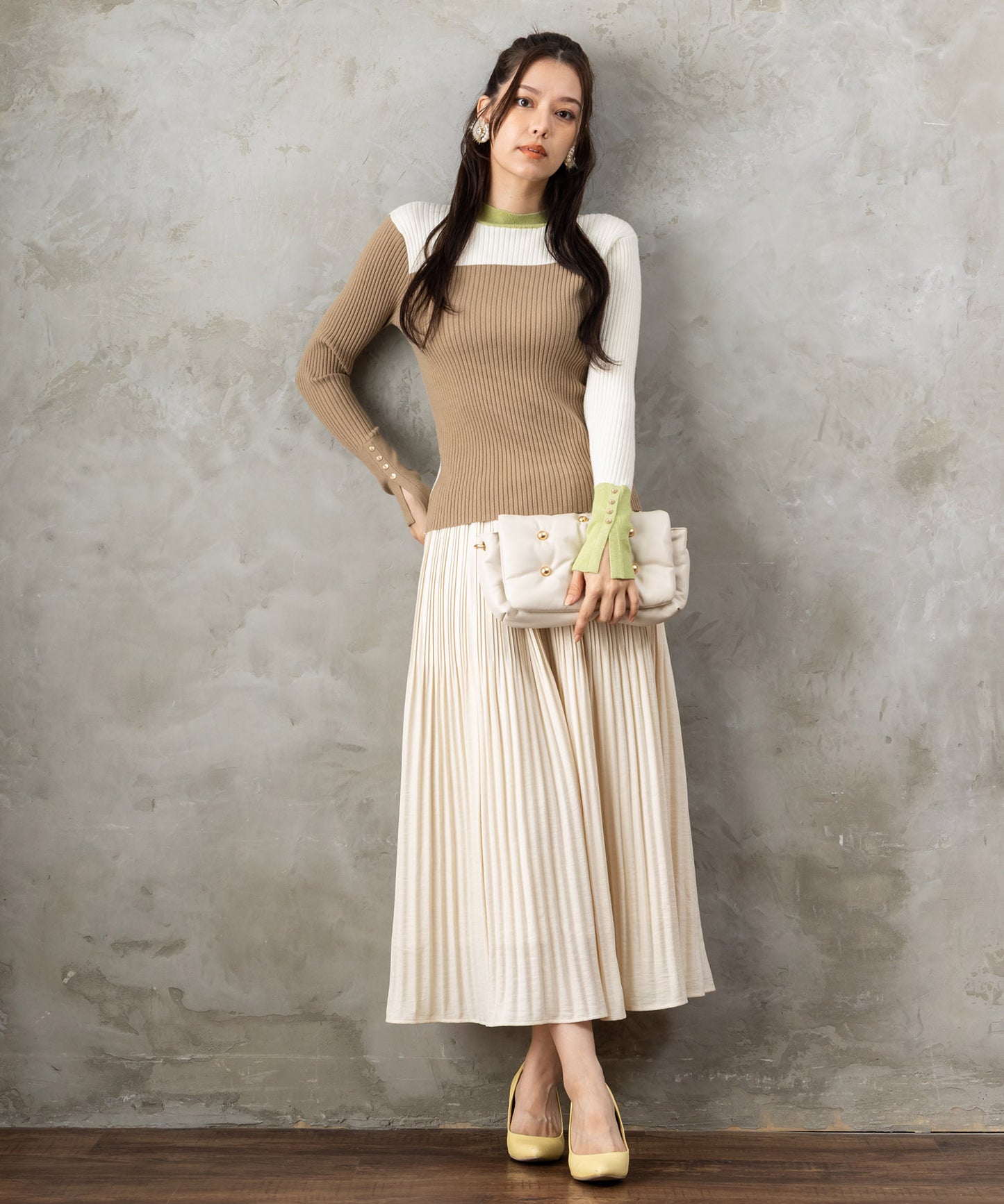 【FONT LAB】ミストウールタッチダブルプリーツスカート