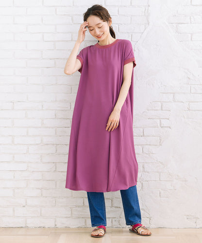 30-9697　【COOL・UV・防シワ】スムースジョーゼットリブワンピース