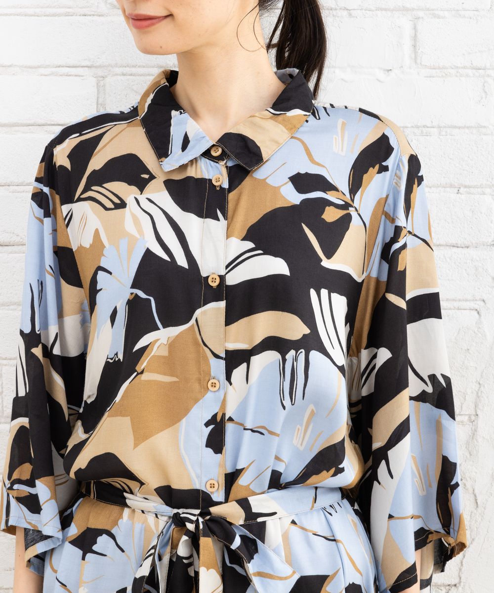 KAFFE curveモンステラプリントワンピース