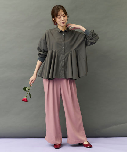 ソフトドレープツイルフレアワイドパンツ
