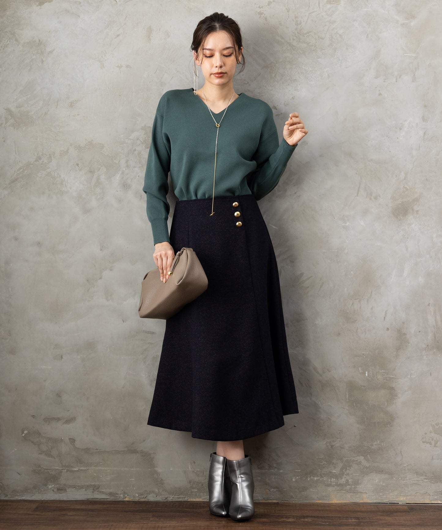 【JETSET SOLO PLUS】ネップツイードボタンデザインスカート