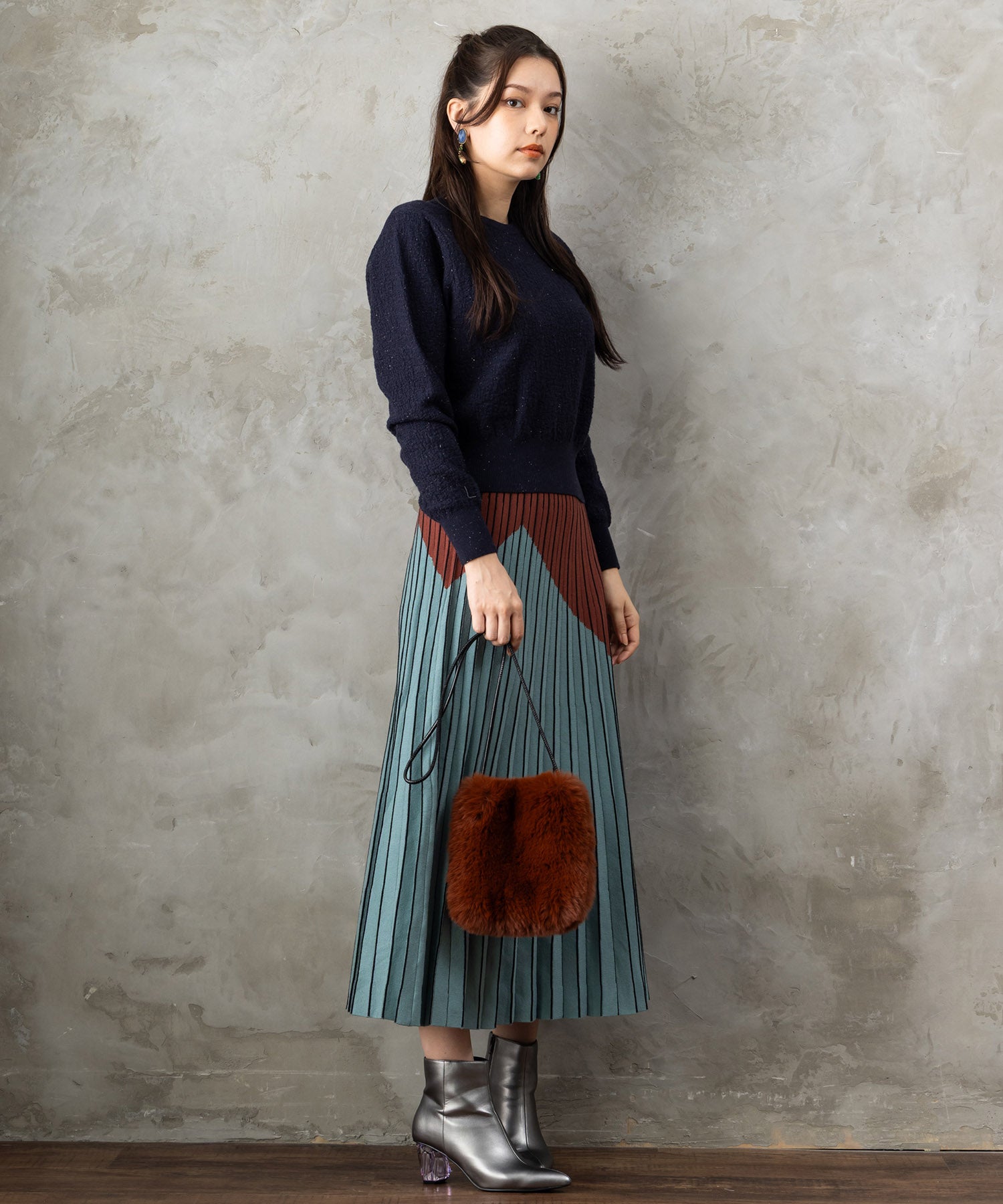 【SKATIE】バイカラーニットスカート