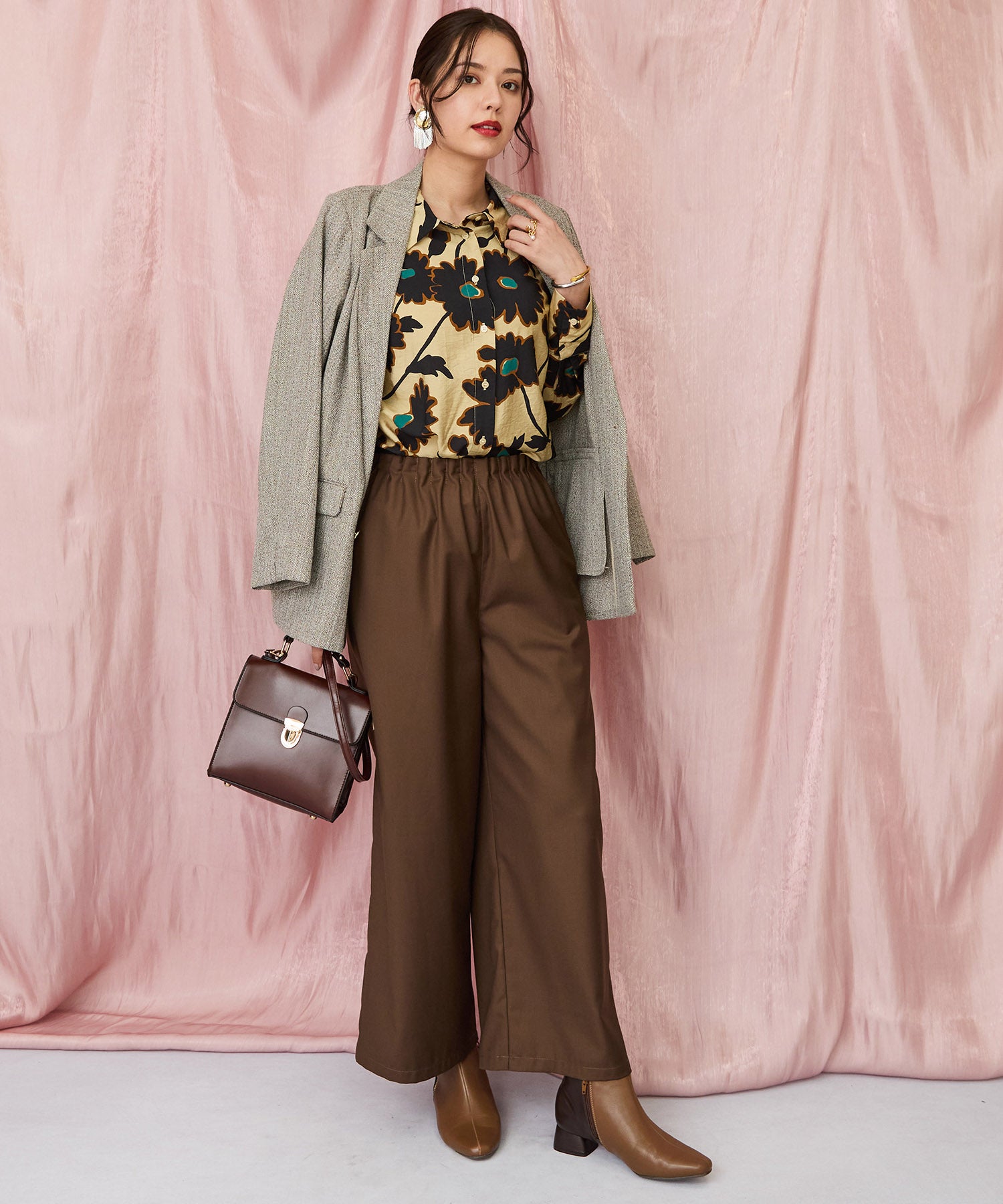 12-5890【FONT LAB】ウエストタックワイドパンツ