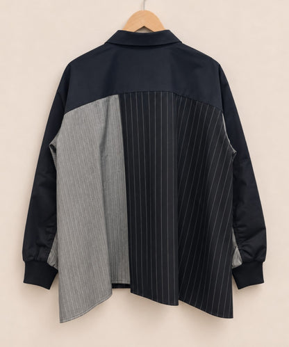 01-6770BLANC basque [Rogique]異素材MIXブルゾンライクストライプシャツ【先行予約】