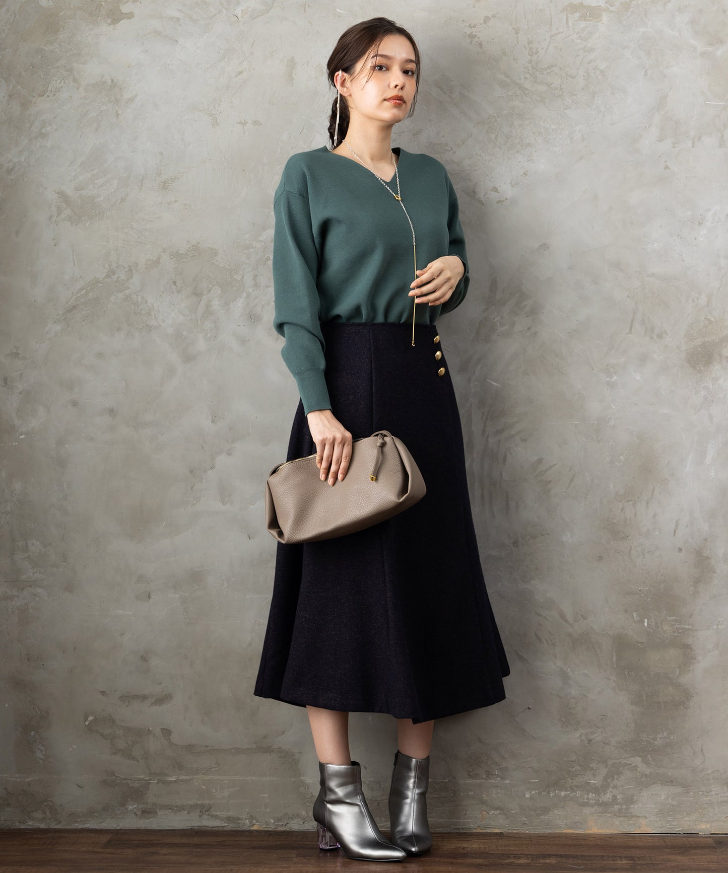 【JETSET SOLO PLUS】ネップツイードボタンデザインスカート