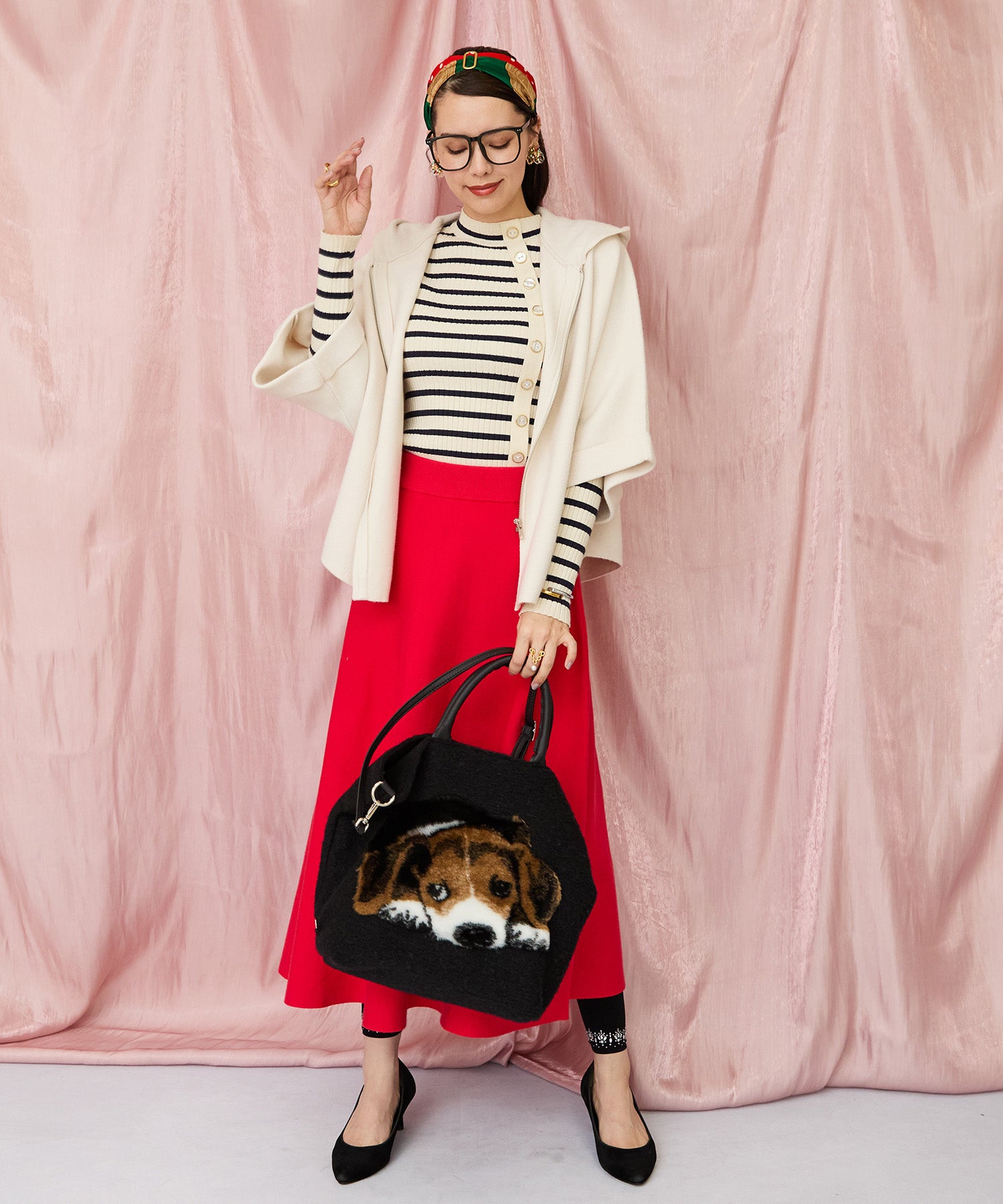 51-5650【FONT LAB】アシンメトリー釦ハイネックリブニット