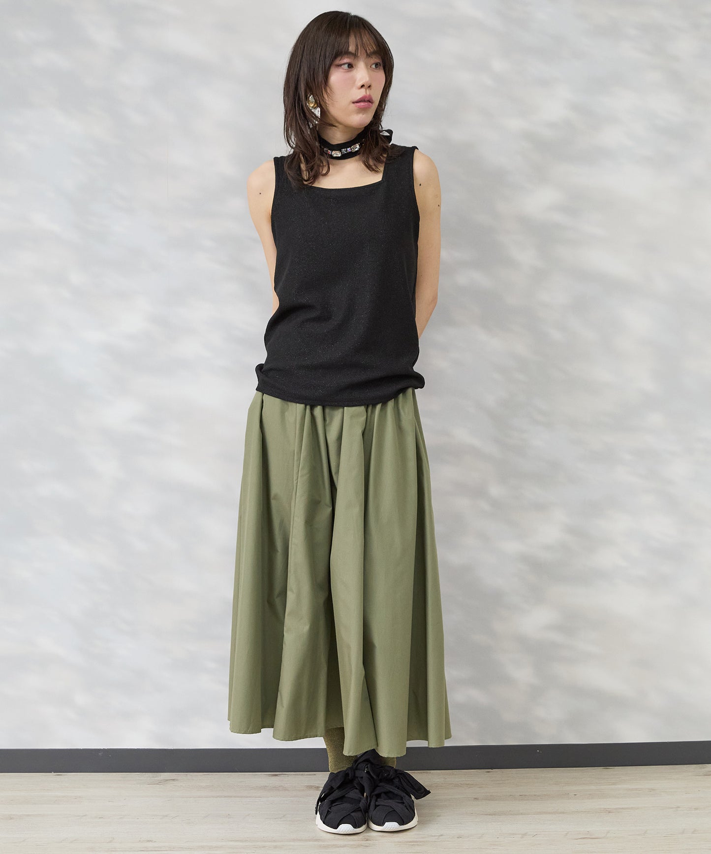 64-5887　【FONT LAB】ラメリブ2WAYタンクトップ