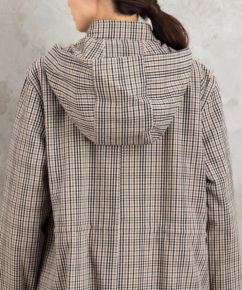 Humility ウエストドロストフーディチェックコート