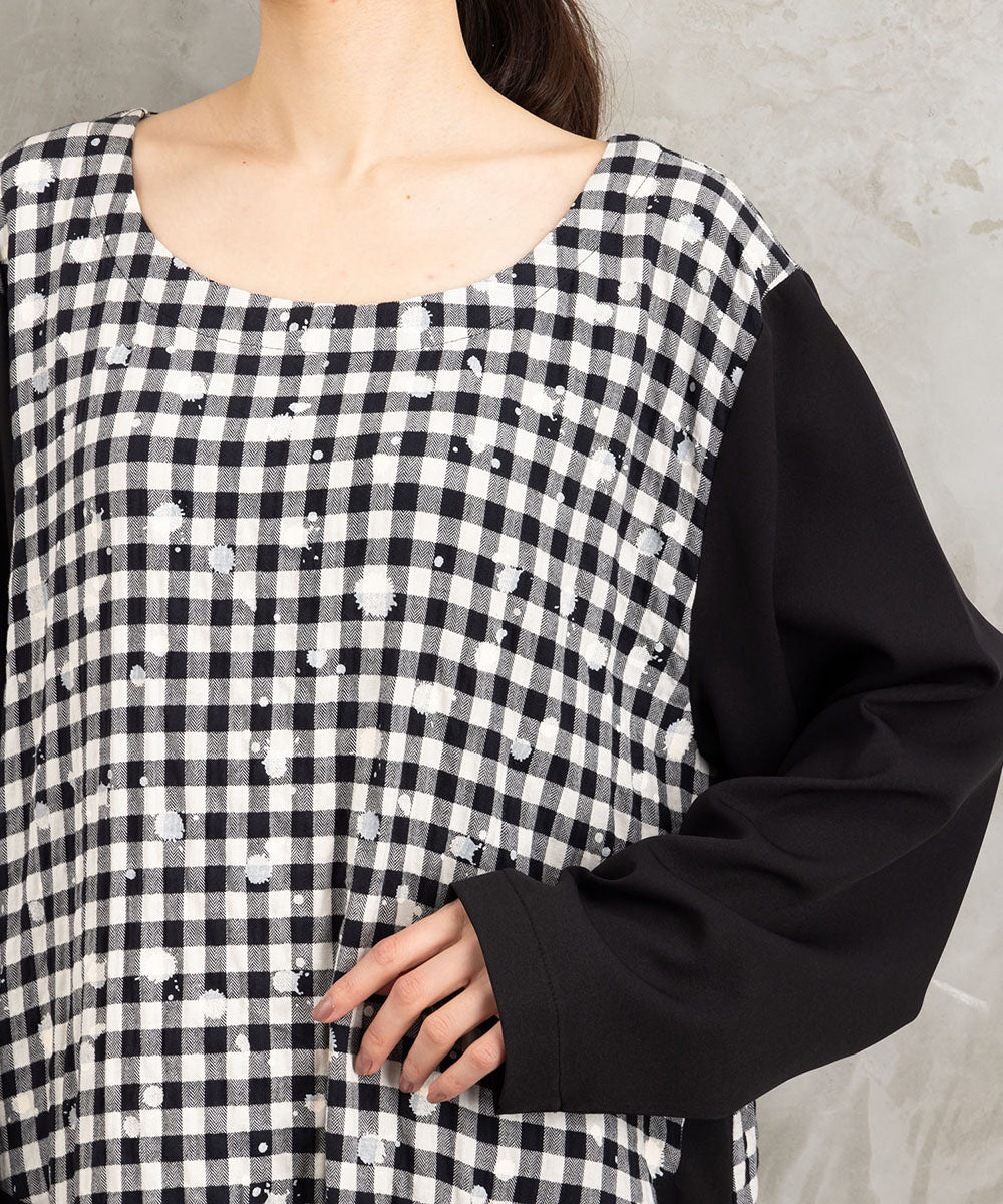 21号(6L～) KOKOMARINA ギンガムチェックスパッタリングワンピース