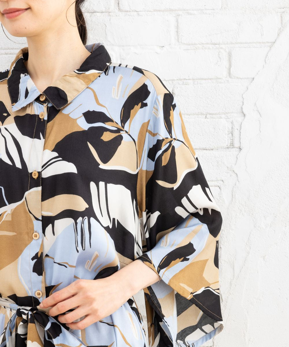 KAFFE curve モンステラプリントワンピース