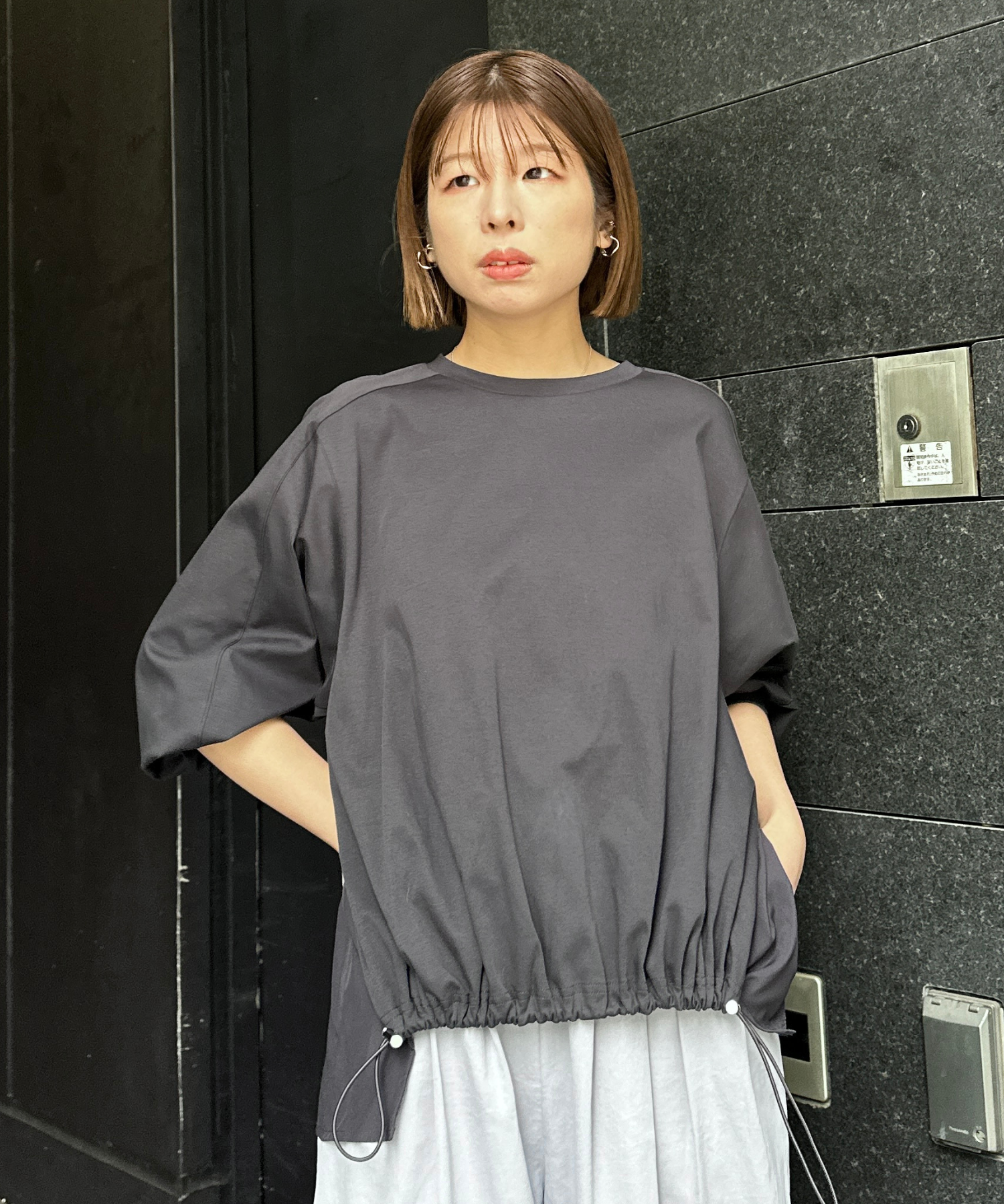 【FONT LAB】シルケットポンチ異素材コンビトップス