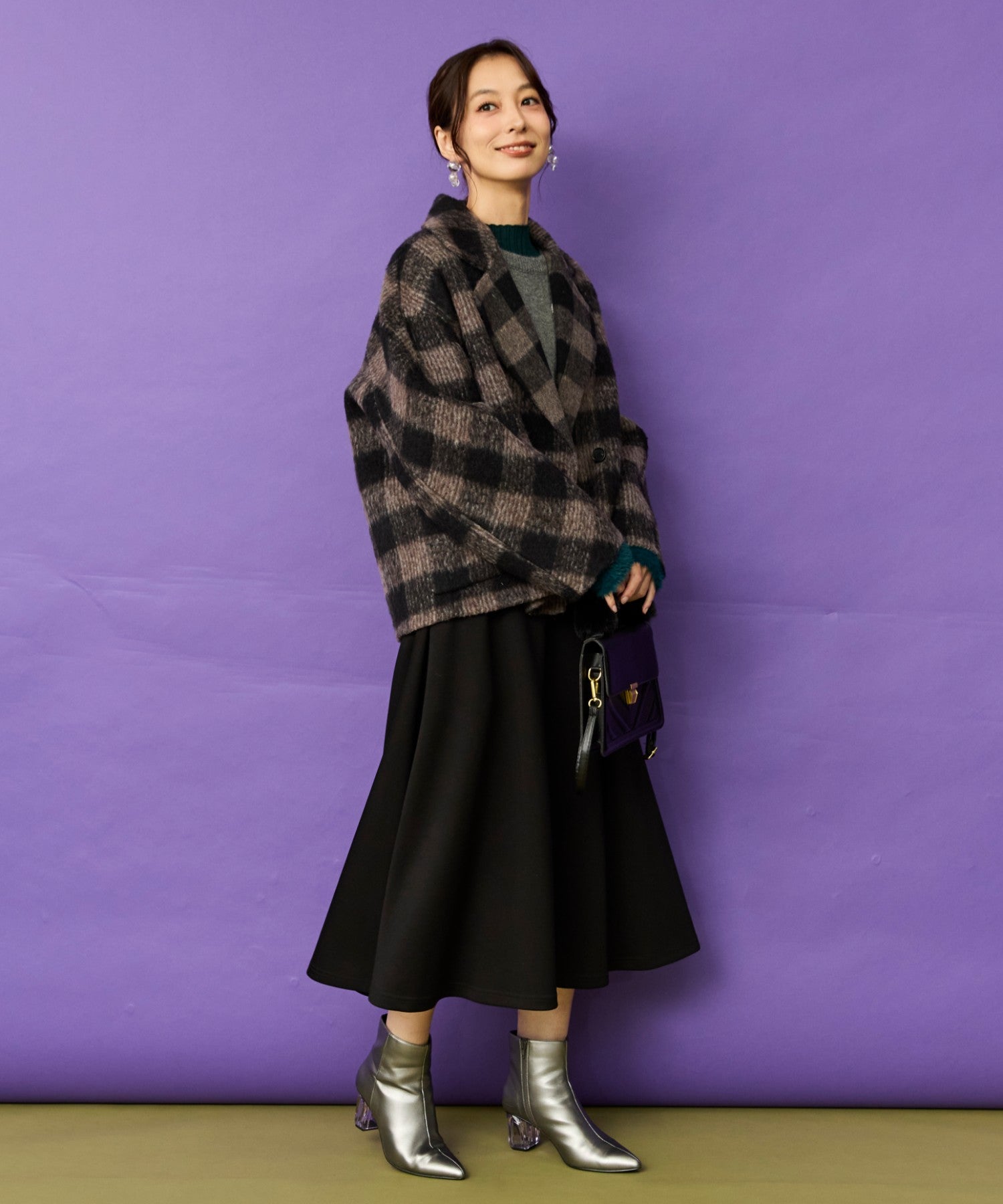 72-5605 【The KORNER】アルパカシャギーチェックショートコート