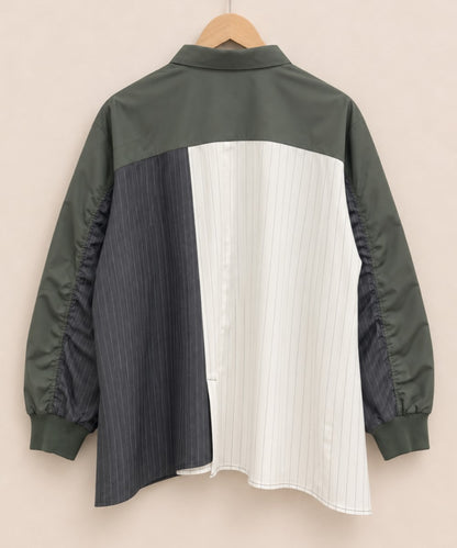 01-6770BLANC basque [Rogique]異素材MIXブルゾンライクストライプシャツ【先行予約】