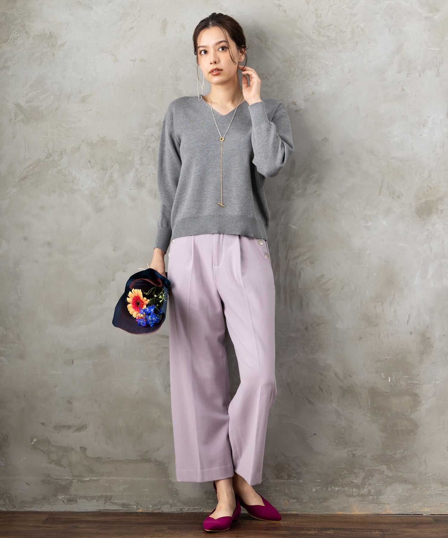 【JETSET SOLO PLUS】マシュマロタッチミラノVネックニット