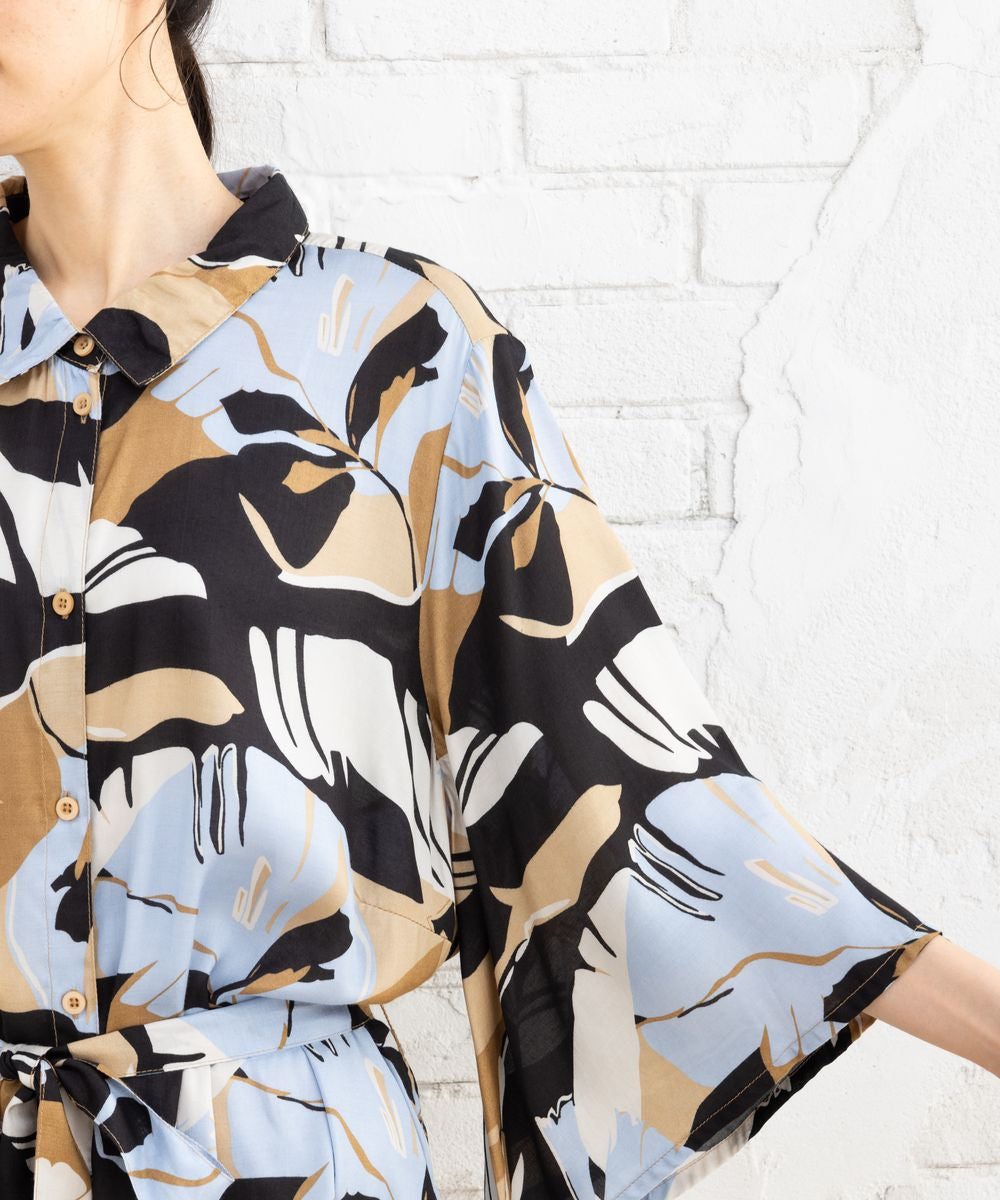 KAFFE curveモンステラプリントワンピース