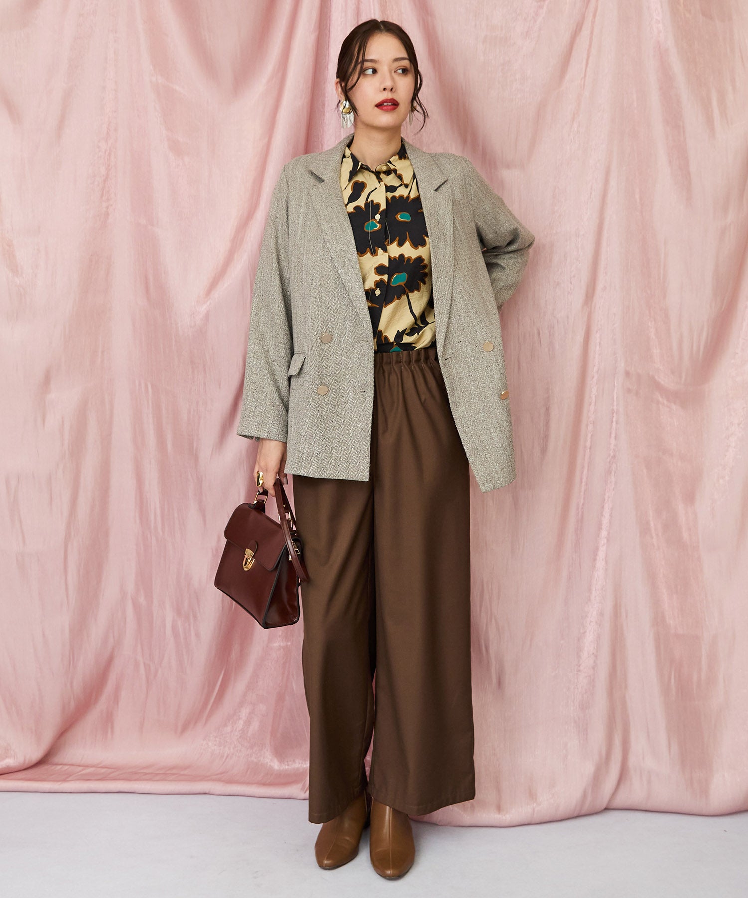 12-5890【FONT LAB】ウエストタックワイドパンツ