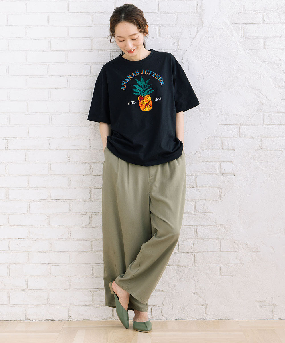 64-2678　21号(6L～) トロピカルパインエンブロイダリーTシャツ【先行予約】