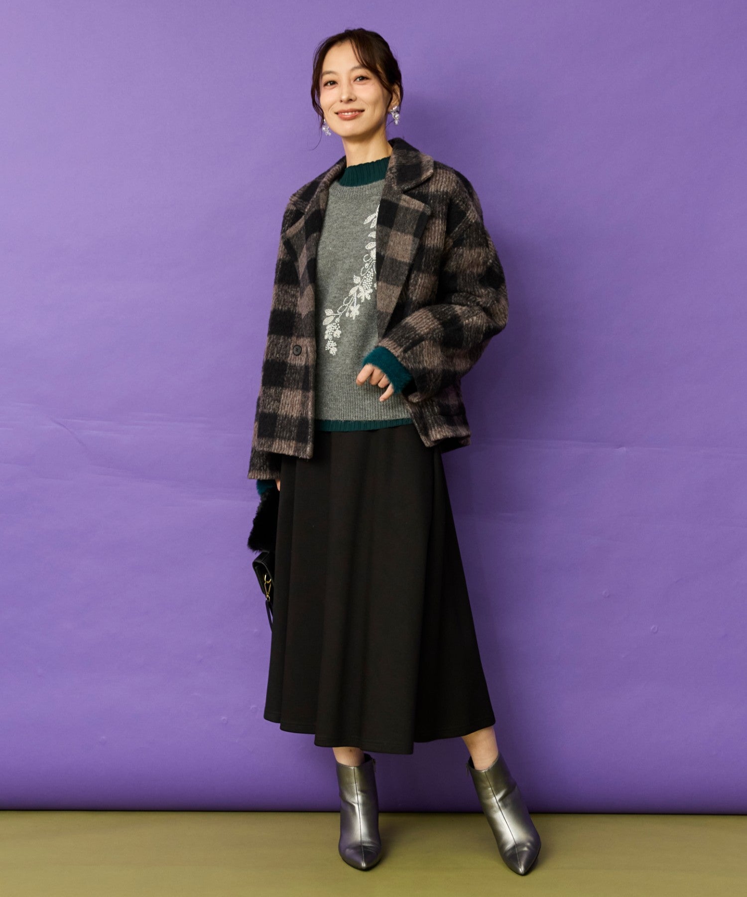 72-5605 【The KORNER】アルパカシャギーチェックショートコート