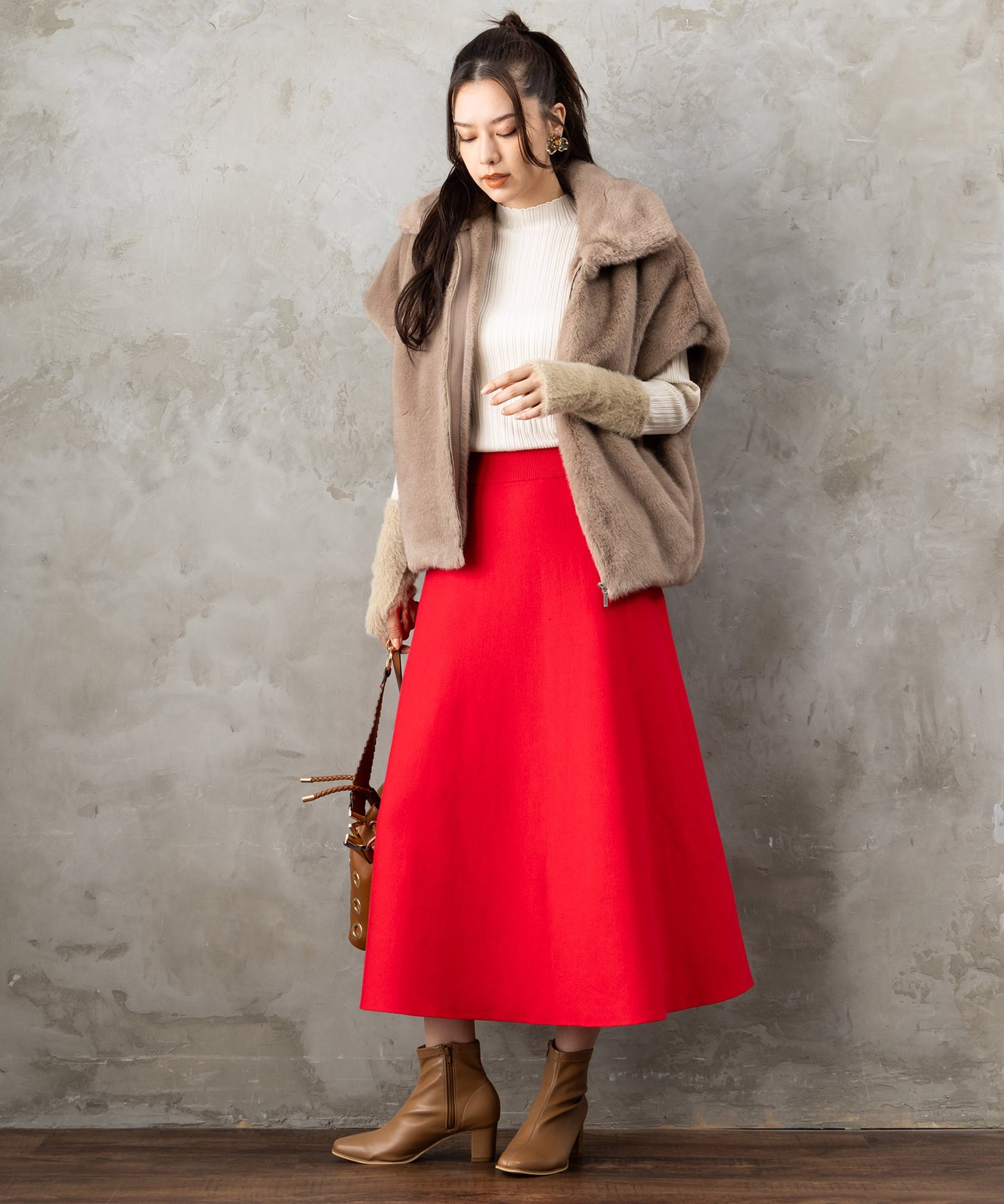 14-5887【FONT LAB】ミラノリブニットフレアスカート