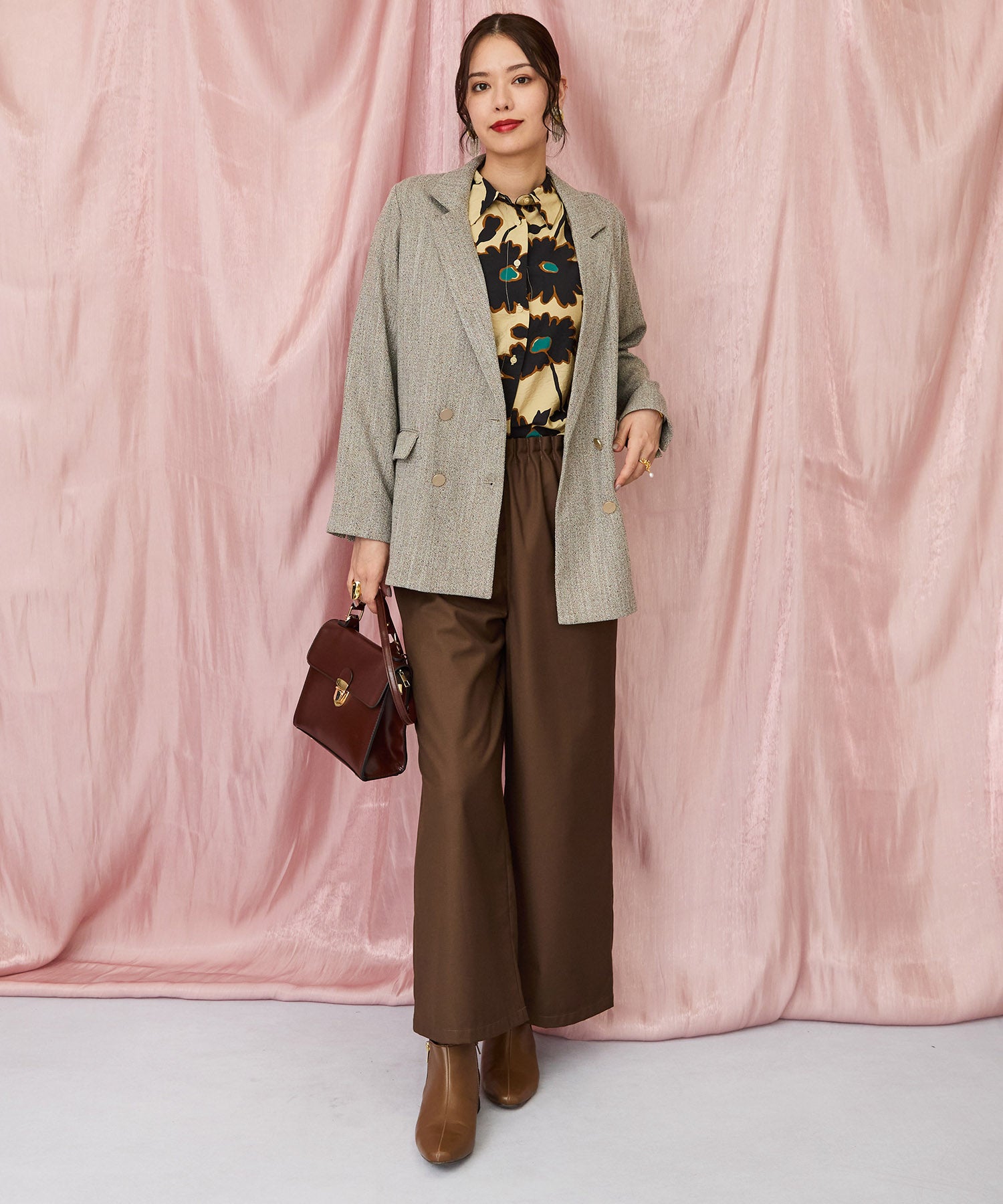 12-5890【FONT LAB】ウエストタックワイドパンツ