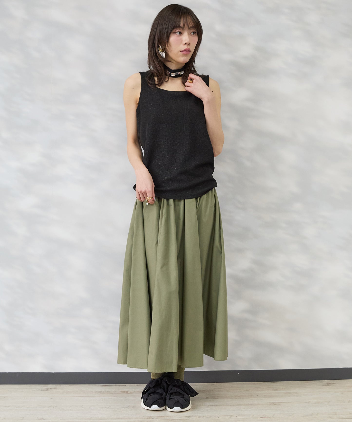 64-5887　【FONT LAB】ラメリブ2WAYタンクトップ