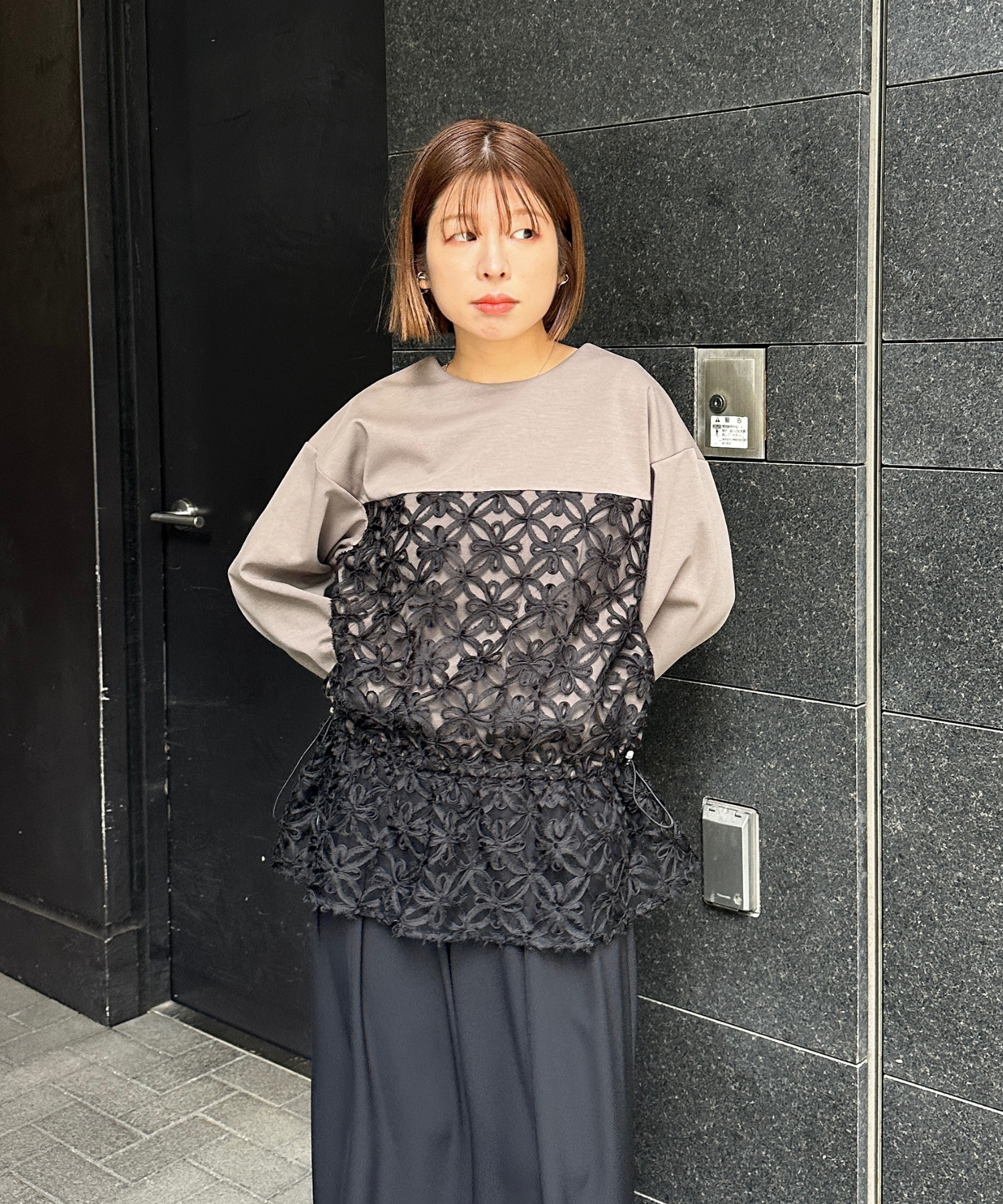 【FONT LAB】チュール刺繍コンビ2WAYトップス