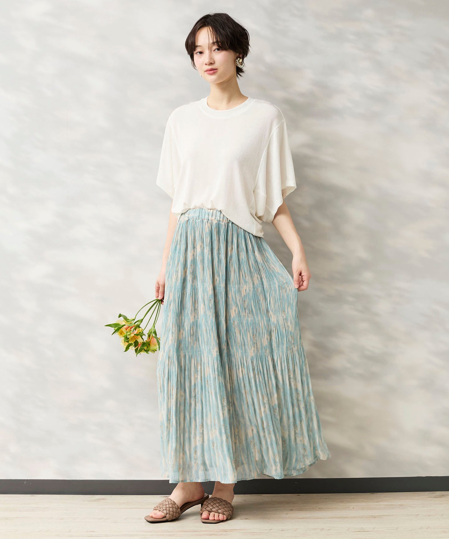 14-5926　【FONT LAB】ストリークプリントマジョリカプリーツスカート