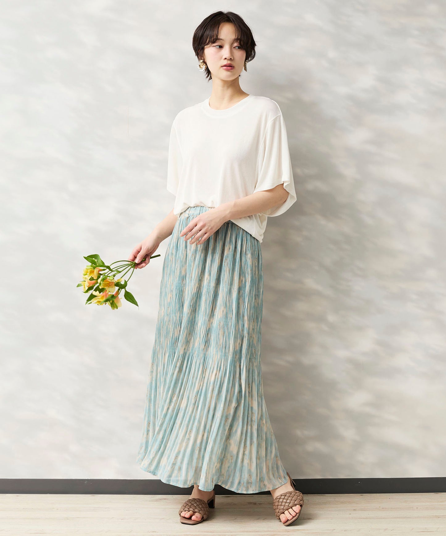 14-5926　【FONT LAB】ストリークプリントマジョリカプリーツスカート