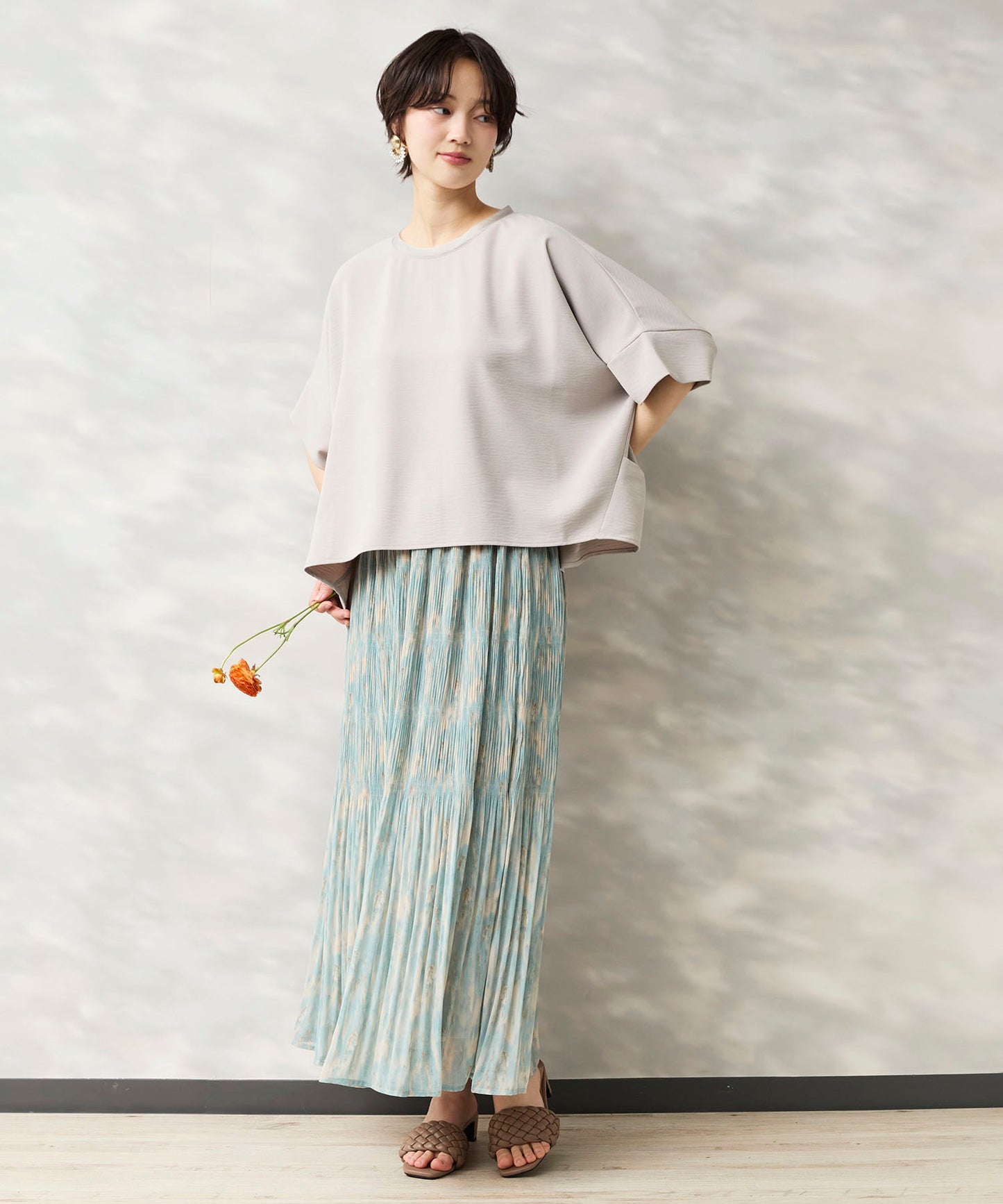 14-5926　【FONT LAB】ストリークプリントマジョリカプリーツスカート