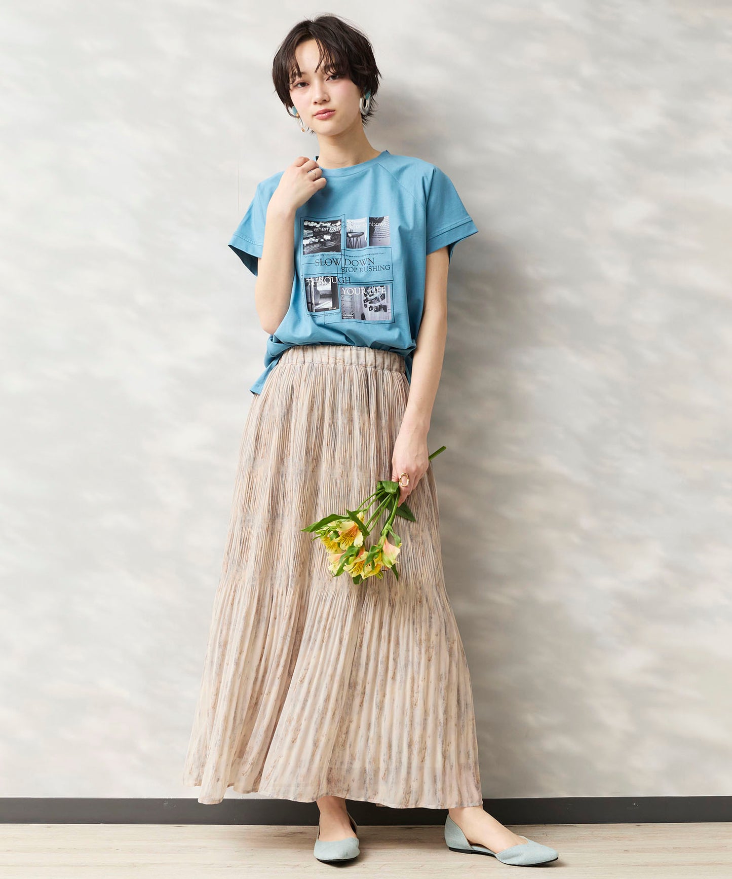 14-5926　【FONT LAB】ストリークプリントマジョリカプリーツスカート