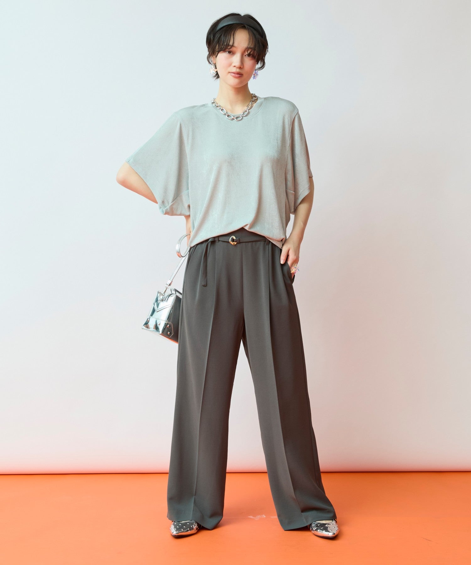 【JETSET SOLO PLUS】ハイストレッチカルゼワッシャーベルト付きパンツ