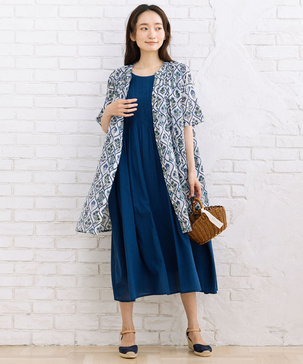 21号(6L～) INDESIGN 【オーガニックコットン】ピンタックノースリーブワンピース