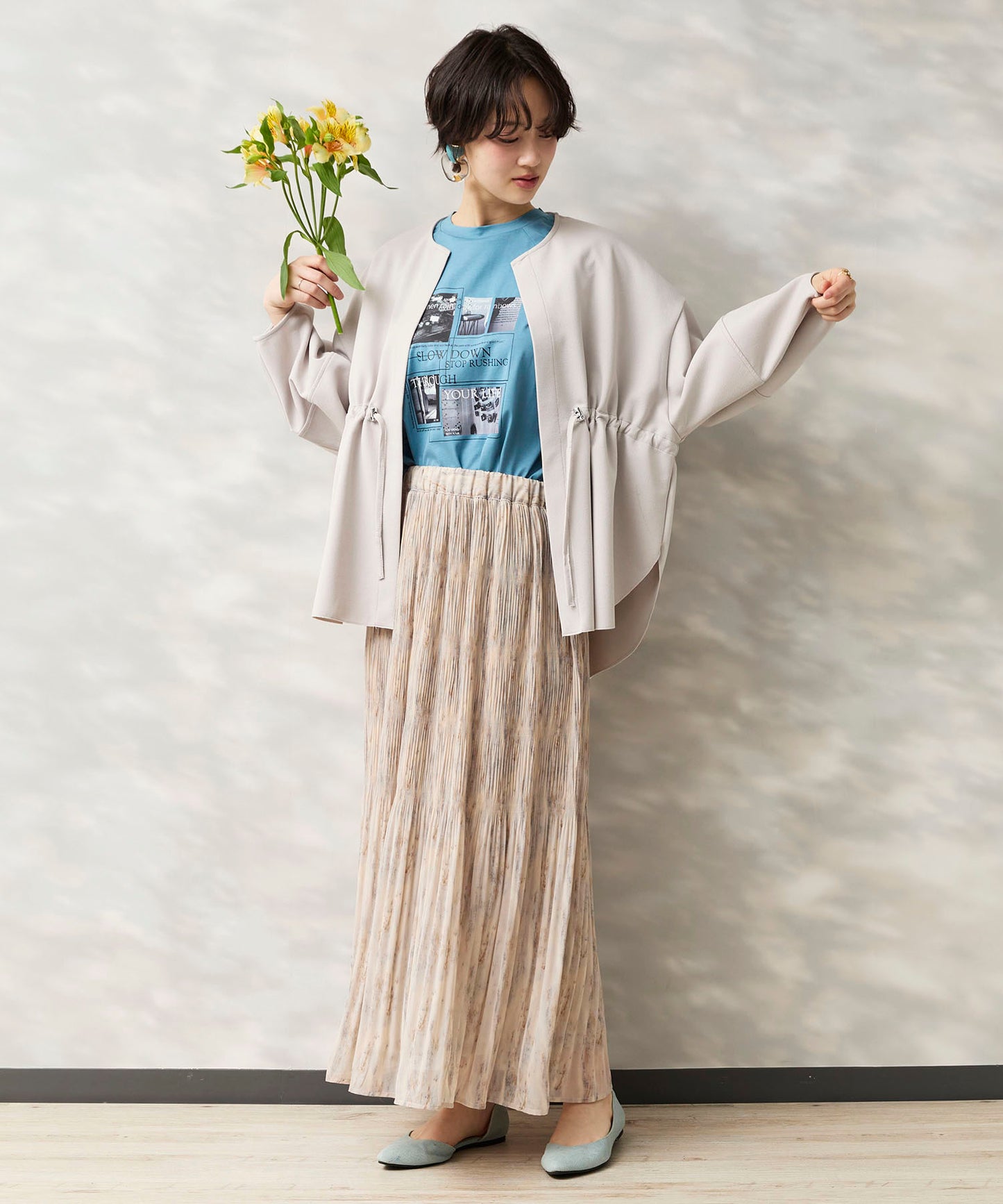 14-5926　【FONT LAB】ストリークプリントマジョリカプリーツスカート