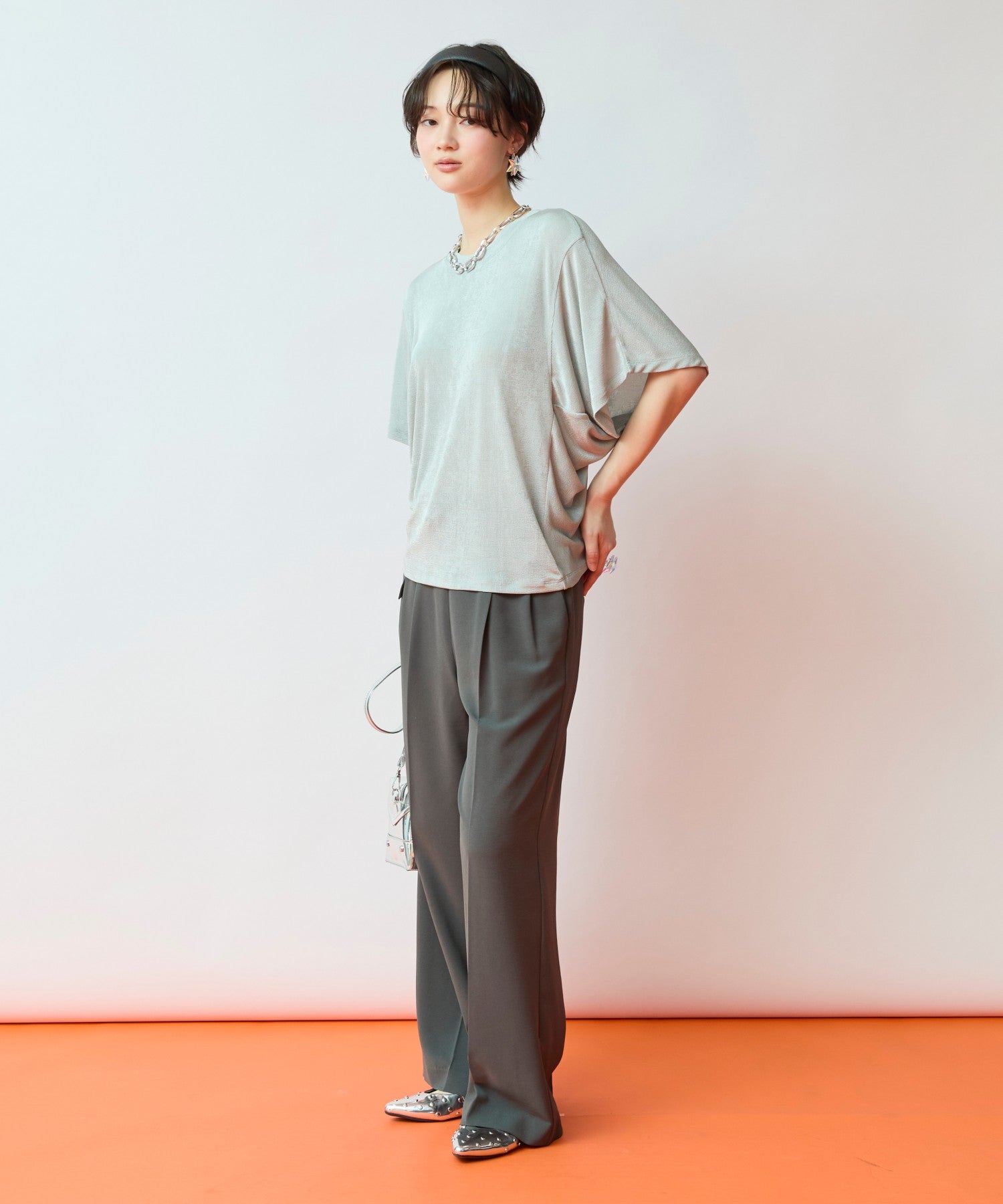 【JETSET SOLO PLUS】ハイストレッチカルゼワッシャーベルト付きパンツ