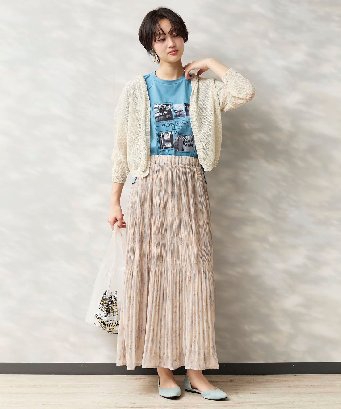 14-5926　【FONT LAB】ストリークプリントマジョリカプリーツスカート