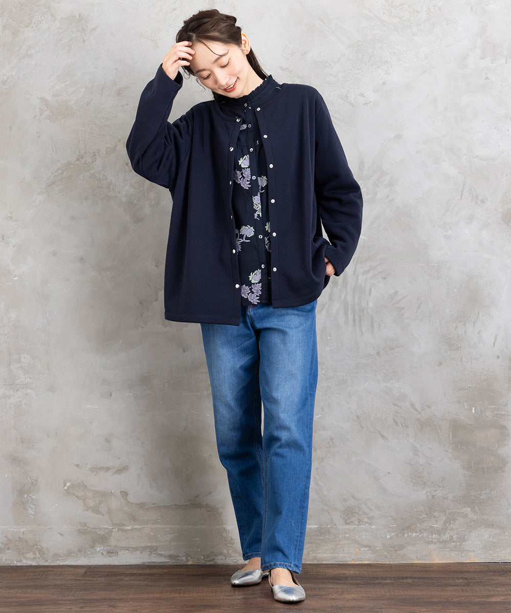 21号(6L～) INDESIGN フラワープリントフリルカラーブラウス