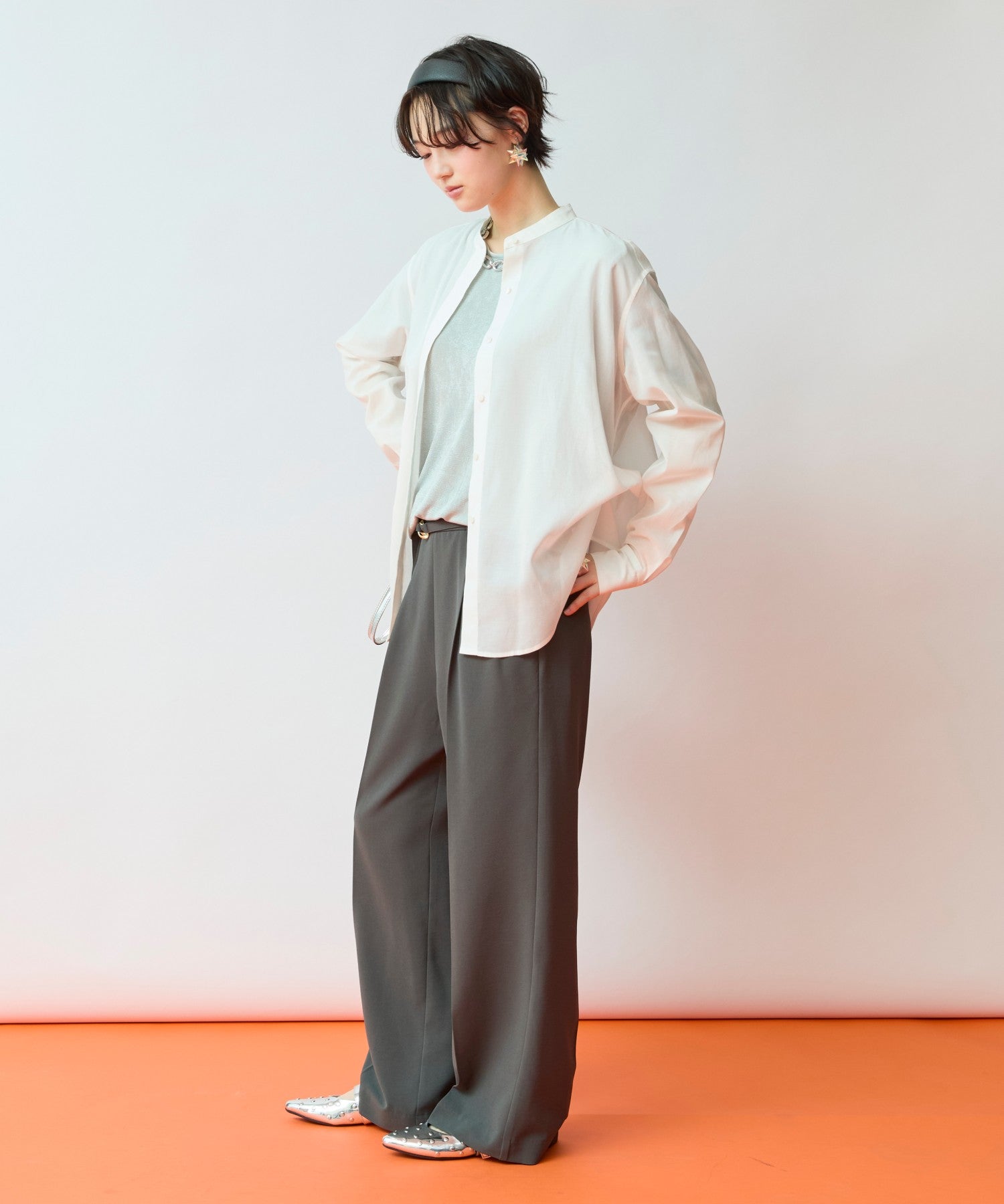 【JETSET SOLO PLUS】ハイストレッチカルゼワッシャーベルト付きパンツ