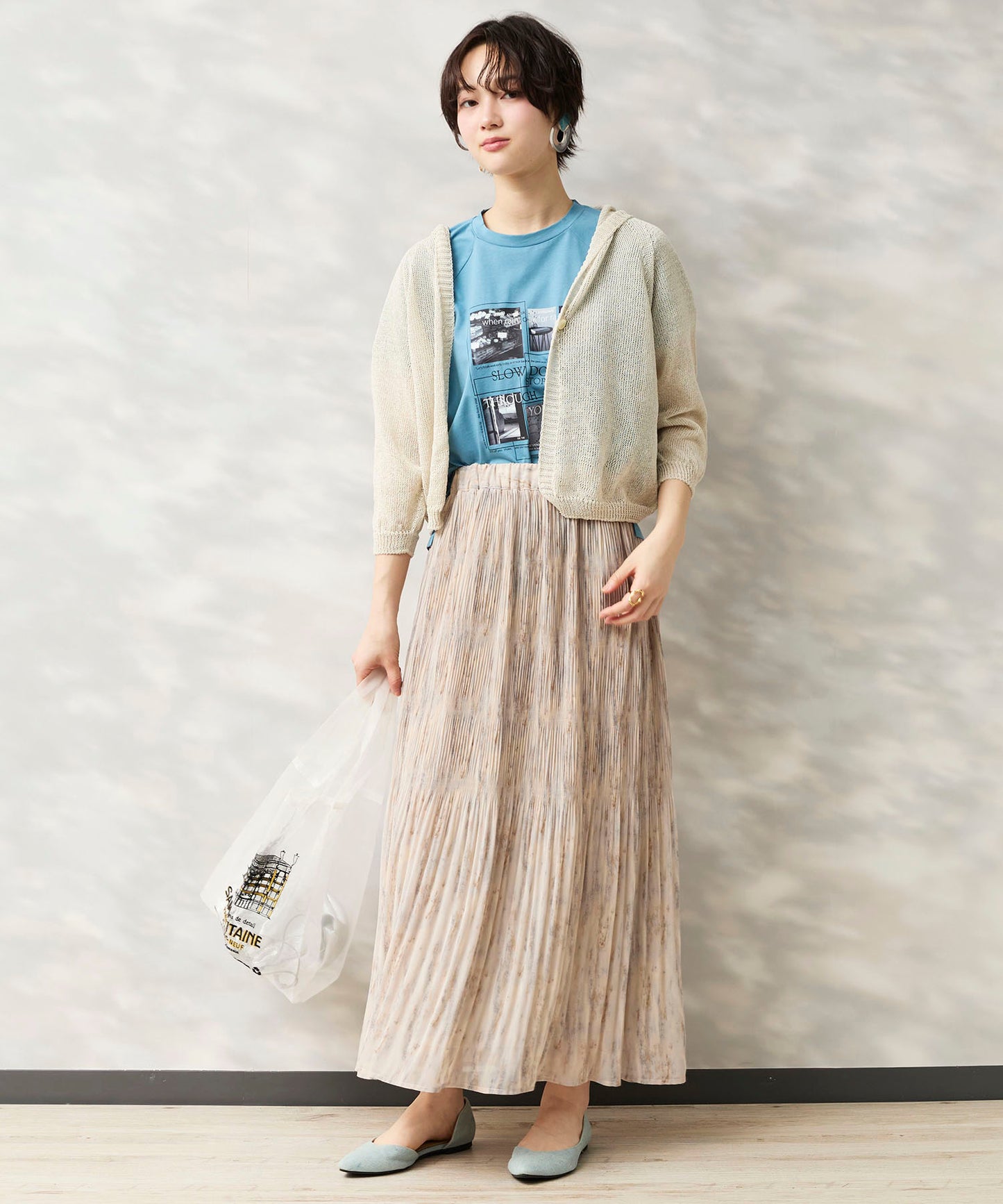 14-5926　【FONT LAB】ストリークプリントマジョリカプリーツスカート