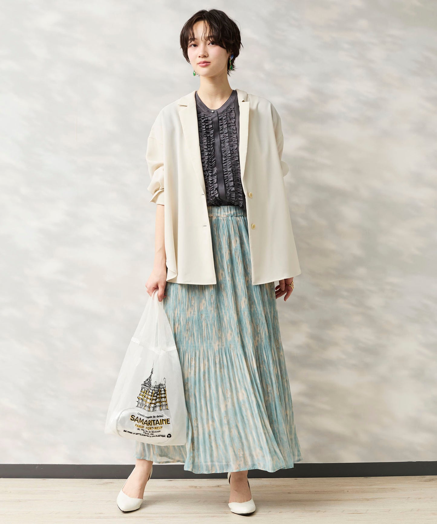 14-5926　【FONT LAB】ストリークプリントマジョリカプリーツスカート