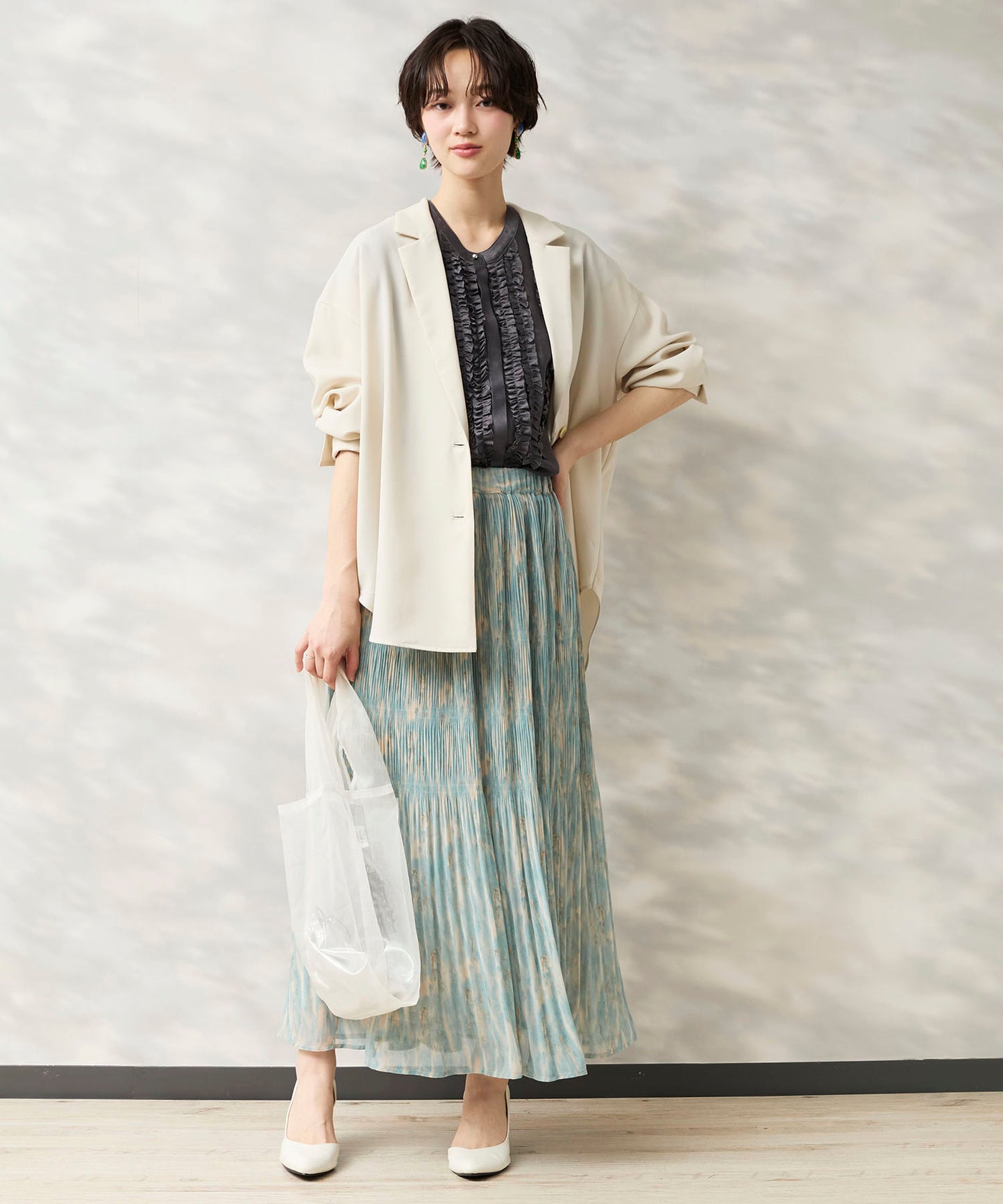 14-5926　【FONT LAB】ストリークプリントマジョリカプリーツスカート