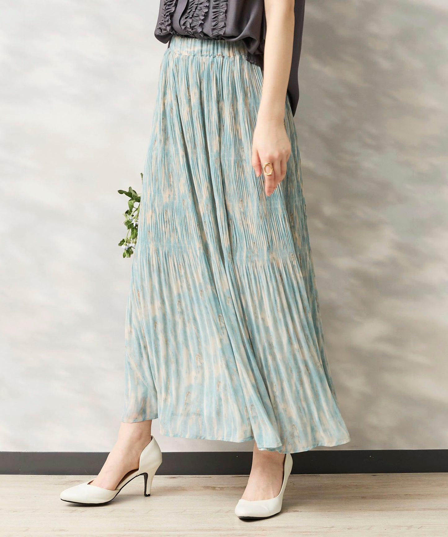 14-5926　【FONT LAB】ストリークプリントマジョリカプリーツスカート