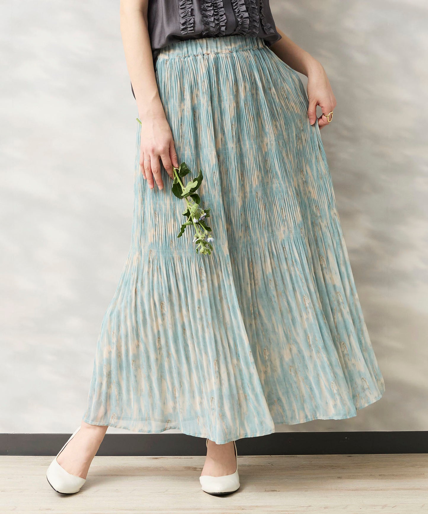 14-5926　【FONT LAB】ストリークプリントマジョリカプリーツスカート