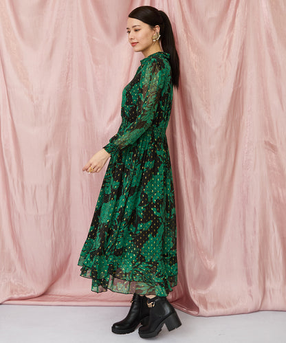 30-6346【WILD PONY】メタリックＪＱＸフラワープリントワンピース