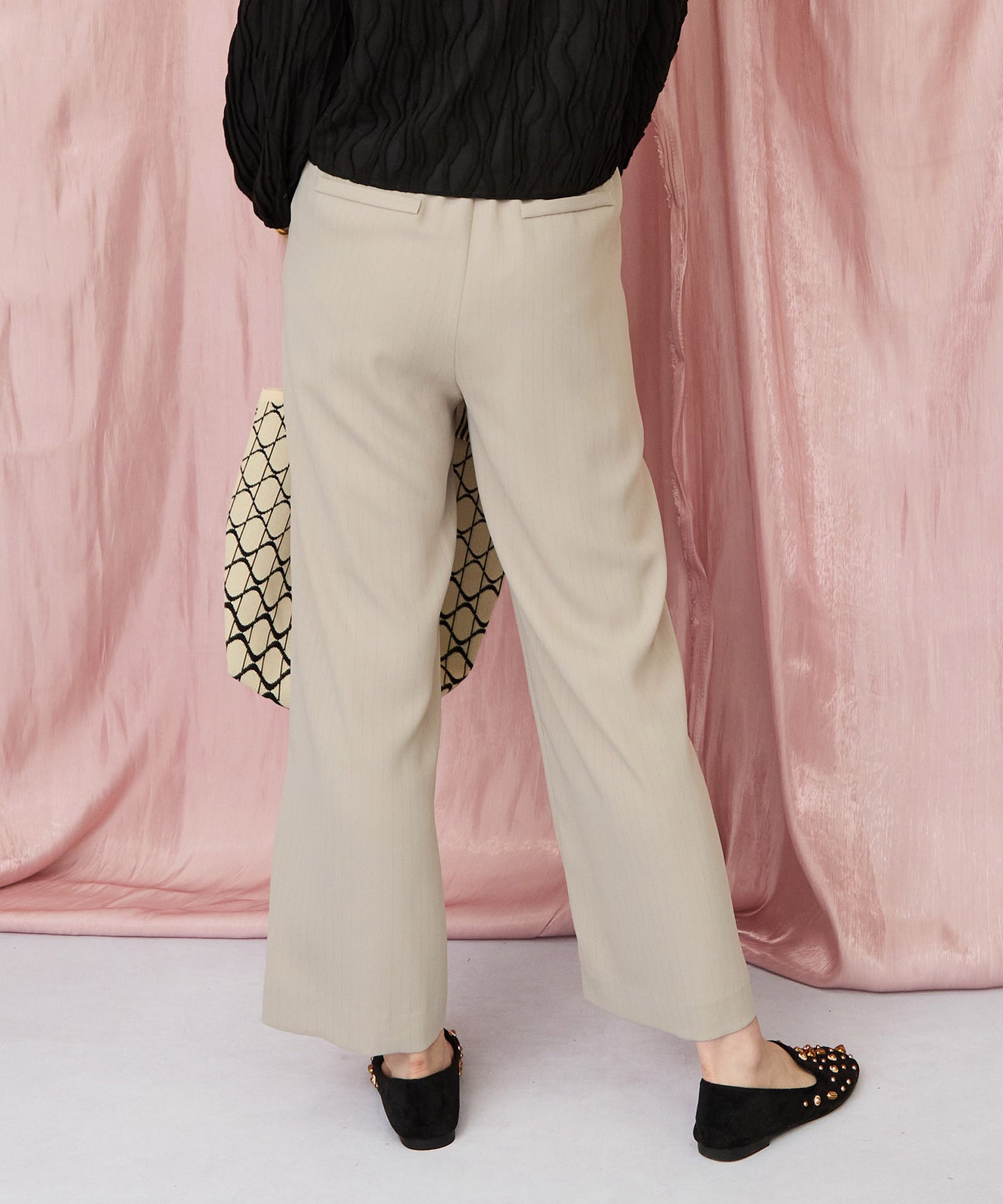 12-1898【JETSET SOLO PLUS】ラメピンストライプイージーパンツ