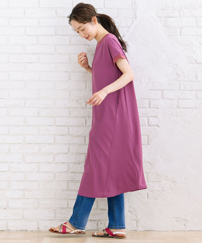 30-9697　【COOL・UV・防シワ】スムースジョーゼットリブワンピース